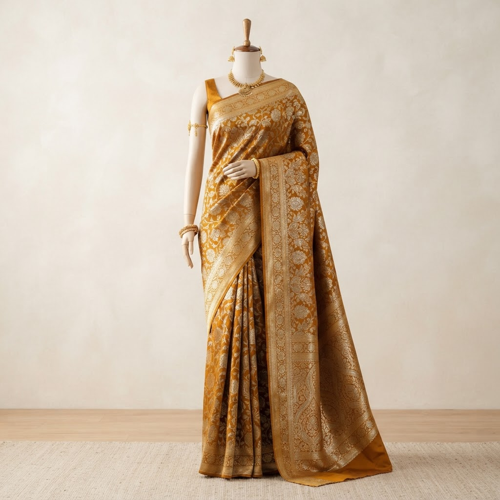 Ambar Jaal Banarasi saree draped